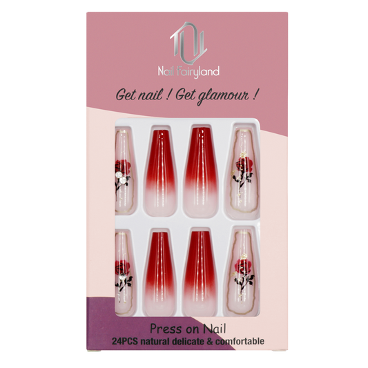 Gradient Red Rose Super Long Coffin