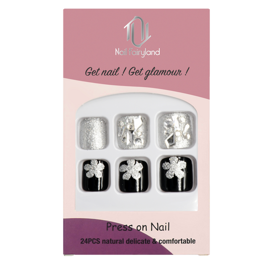 Black n Sliver Glitter Pedi